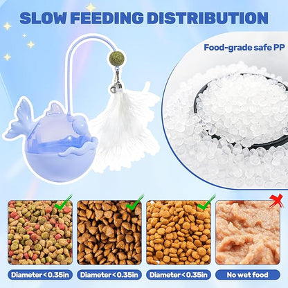 Cat Interactive Toys,Wobble Kitten Treat Dispensing Ball with Catnip and Feathers, Indoor Puzzle Slow Feeding, Cats Treat Dispenser Kicker Toy for Large, Medium and Small Cats (Blue, Fish