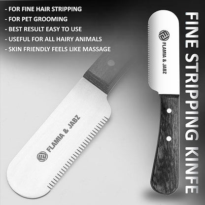 FJ Professional Stripping Knife kit (6 pieces set) for Dogs & Pets, Wooden Handle Grip with Stainless Steel Blade (Right handed) (Black)