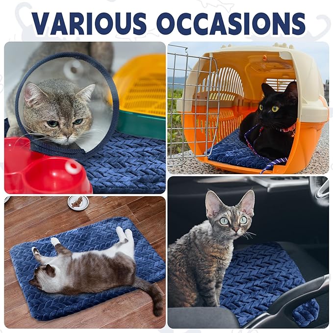 Drydiet 4 Pack Self Warming Cat Bed Mat Self Heating Pad for Dog Extra Warm Winter Pet Pad Washable Thermal Pads Mats for Pets Indoor Outdoor(Navy Blue,16 x 20 Inch)