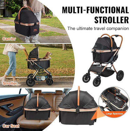 VEVOR Large Pet Stroller for Medium Large Dogs and Cats, Up to 66lbs, Detachable Carrier and Storage Basket