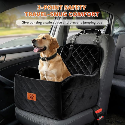 Dog Car Seat for Small/Medium Dogs, Dog Booster Seat with Thick Comfort Foam for Pets Up to 35 lbs, Washable & Detachable Pet Cars Seat with Safety Tether, Storage Pockets,Universal Car Seatbelt Clip