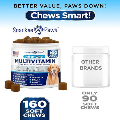Dog Multivitamin Chewable with Glucosamine - Dog Vitamins and Supplements - 160 Treats - Multivitamin for Dogs - Hip & Joint Support - Immune Health, Skin, Heart, Digestion, Probiotics