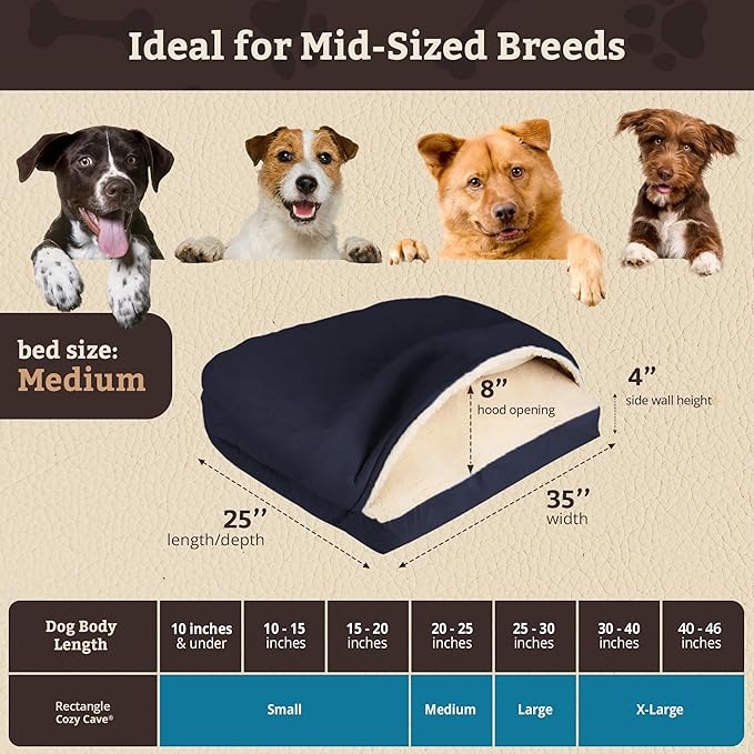Snoozer Pet Products Rectangle Cozy Cave Dog Bed, Medium, Navy