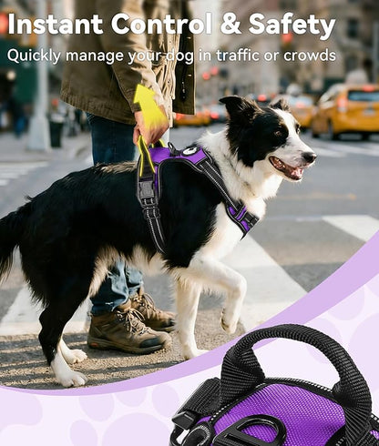 Joytale No Pull Dog Harness Medium Sized Dog, Reflective Pet Vest with Front Clip, Adjustable Soft Padded Harnesses with Easy Control Handle for Training and Walking, Purple, M