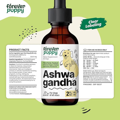 Forever Puppy Ashwagandha Drops for Dogs - Relaxation Supplement w/Ashwagandha Root - Liquid Alternative to Calming Chews - Food Supplements for Calming Vibes - 2 oz
