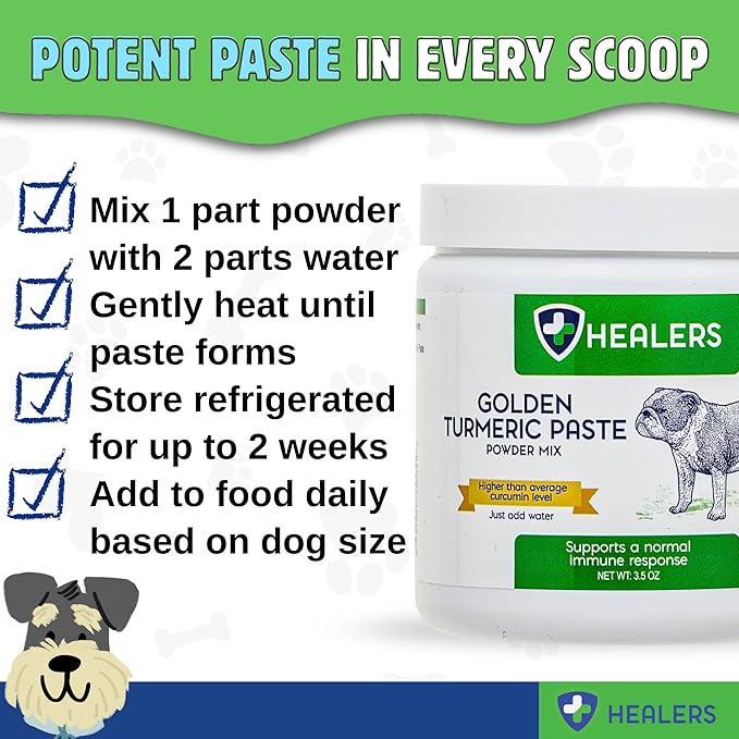 Healers Turmeric Golden Paste for Dogs – Arthritis & Joint Support, Skin & Coat Health, Digestive & Immune Boost with Coconut Oil & Black Pepper Extract – Natural Pet Supplement, 3.5 oz Powder