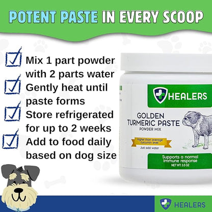 Healers Turmeric Golden Paste for Dogs – Arthritis & Joint Support, Skin & Coat Health, Digestive & Immune Boost with Coconut Oil & Black Pepper Extract – Natural Pet Supplement, 3.5 oz Powder