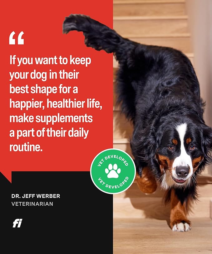 Fi Hip & Joint Supplement for Dogs | Powder Joint Support | Glucosamine, Chondroitin & MSM, Krill, Zinc | Promotes Mobility, Flexibility, Bone and Cartilage Health | Vet-Formulated | 90 Scoops