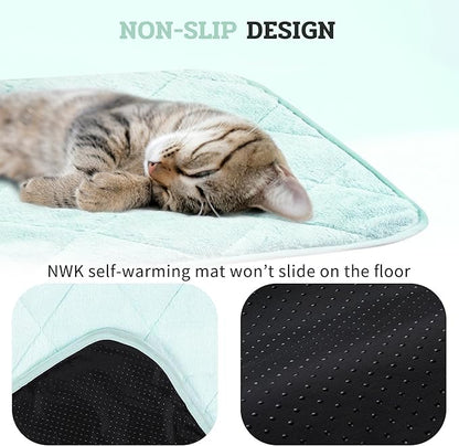 NWK Fluffy Self Warming Cat Mat, Cat Blanket, Thermal Dog Mat, Washable, Non-Slip Bottom for Sofa & Crate & Kennel & Car Seat (Mint Green, Medium (28'' X 19'' X 0.4''))