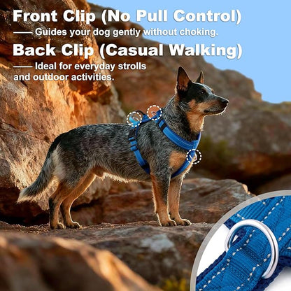 No Pull Dog Harness with Handle, Soft Mesh Padded Adjustable for Small Medium Large Dogs | Reflective Easy Walk Harness with Front Clip for Training, Running & Outdoor (Royal Blue, M)