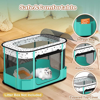 Portable Cat Playpen, 8-Rod Reinforced Kitten Dog Playpens, Foldable Play Pen for Indoor Cats Enclosed Pet Puppy Doggy Outdoor, Collapsible Tent Kennel Cage House(32"x24"x22")
