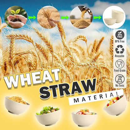 Wheat Straw Bowls Set of 6, 26 OZ Unbreakable Cereal Bowls, Reusable Plastic Bowls for Camping, Dorm, RV, Picnic, Lightweight Salad Soup Bowls, Microwave & Dishwasher Safe, Beige