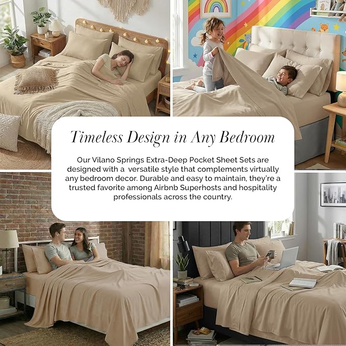 Southshore Fine Living, Inc. 6-Piece Full Bed Sheets Set, 21-Inch Deep Pocket Full Size Sheets Set, Deep Pocket Fitted Sheet, Flat Sheet, Microfiber Bedding, Beige Pillow Cases, Tan Bedding, Soft Sand
