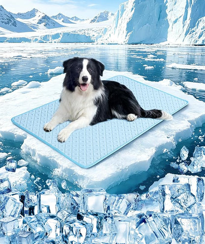 Upgraded Dog Cooling Mat for Medium Dogs Cats,Q-Max>0.45 Chill Cool Fiber Rapid Cooling,Breathable Non-Slip Crate Pad,Portable Washable Kennel Bed for Summer Indoor Outdoor,29.5×18.8in,Light Blue