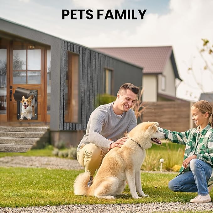 All Aluminum Dog Door for Exterior Door, Large Doggy Door, Heavy Duty Pet Door, Double Magnetic Flaps, Thermal Tnsulation, Energy Efficient, Sliding Lock Panel (Pets Up to 110Lb).