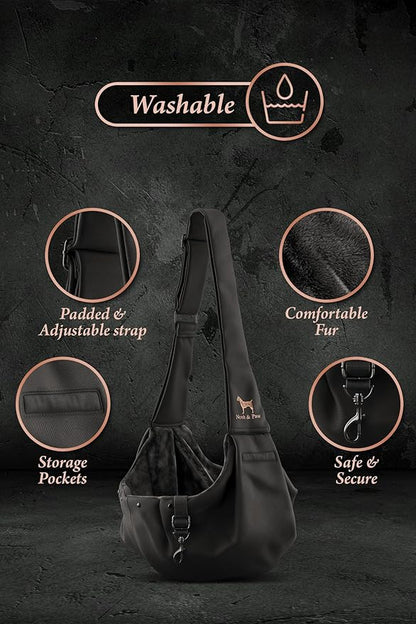 Noah & Paw Dog Sling Carrier for Small Dogs 3-10lb, Dog Sling for Small Dogs and Cats, Dog Carrier with Adjustable Padded Strap, Premium Twill, Lined with Fur, Double Safety Feature, Machine Washable