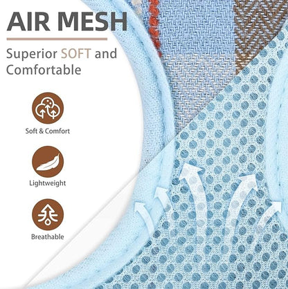 PUPTECK Soft Mesh Dog Harness and Leash Set Pet Puppy Cat Comfort Padded Vest No Pull Harnesses, Blue&Brown, S