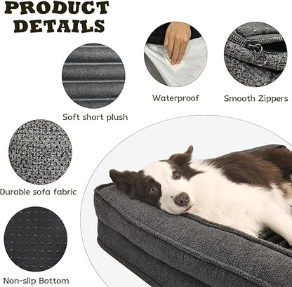 WINDRACING Orthopedic Dog Beds for Extra Large, XXLarge Dogs, Waterproof Egg Foam Dog Sofa Bed with L Bolster Sides, Washable Pet Bed with Removable Cover & Non-Slip Bottom, 46 x 30 inch, Gray