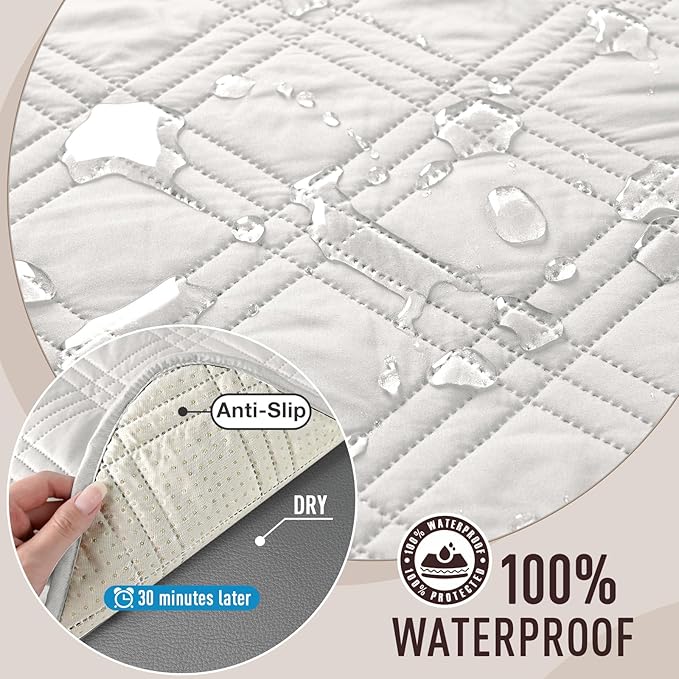 TAOCOCO Waterproof Couch Covers for Pets Dogs with Non Slip Backing, Sofa Seat Covers with Side Pocket for 3 Cushion Couch Washable Dog Couch Cover Protector Sofa Slipcovers(Sofa, Off White)