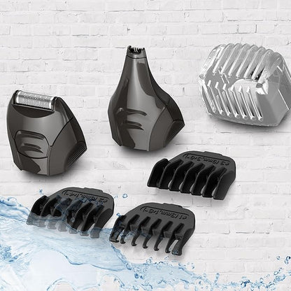 Remington All-in-One Grooming Kit, Lithium Powered, 8 Piece Set with Trimmer, Men's Shaver, Clippers, Beard and Stubble Combs, PG6025, Black