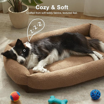 FURTIME Dog Bed Large Sized Dogs, Washable Comfy Fluffy Medium Dog Bed, Removable Zipper Cover Machine Wash, Soft Orthopedic Bed Durable Pet Cuddler with Anti-Slip Bottom, 36"x27"x8",Brown