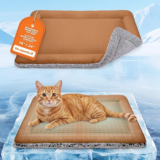 Self Warming Cat Bed, Reversible Warming Cooling Cat Bed, Winter Warm Cats Pad & Summer Cooling Cats Mat, Soft Pet Mat for Kitty & Small Dogs, Perfect for Crates, Beds, Sofas, Dark Brown, 18"x24"