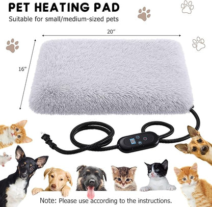 Heating Pad for Cats Dogs, Thickened Calming Anti Anxiety Puppy Bed, Anti-Slip Fluffy Plush Faux Fur Cat Bed with Removable Washable Cover Non-Slip Bottom, Electric Cat Warming Pad(20 x 16)