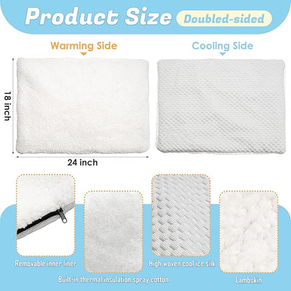 PatiencET Dog Cooling Mat, 18'' x 24" Reversible Dog Crate Pad (Cool and Warm), Pet Cooling Pad Bed with Washable Removable Cover, Soft Kennel Pad for Small Medium Dogs, Heated Warm Cat Bed