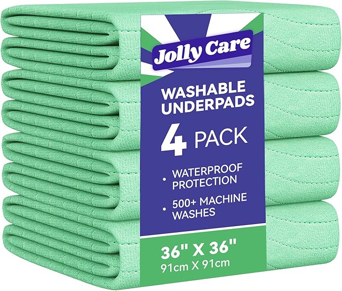 Washable Underpads Waterproof, 4 Pack 36" x36'' Heavy Absorbency Incontinence Bed Pads, Bed Wetting Pads for Adults, Elderly, Kids and Pets, Soft Reusable Changing Pads for Bed