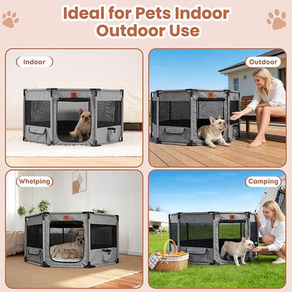 Enclosed Playpen, Portable Cat & Puppy Kennel with Sturdy PVC Pipe Frame and Scratch-Resistant Fabric, Soft Dog Playpen for Indoor & Outdoor Use (Large Size, 45x45x24 Inches)