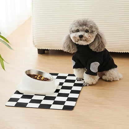Ralxion Checkered Dog Feeding Mat, Absorbent Mats for Dog Food and Water Bowl, Dispenser, Modern Aesthetic Black White Checkerboard Pet Placemat for Dogs, Cats, Puppy Accessories, 12" X19”