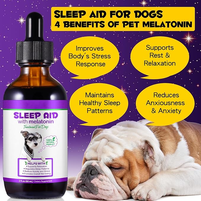 Dog Melatonin, Melatonin for Dogs, Liquid Melatonin for Dogs Supports Relaxation, Reduce Anxiety and Stress, Promotes Overall Well-Being, Dog Herbal Supplement