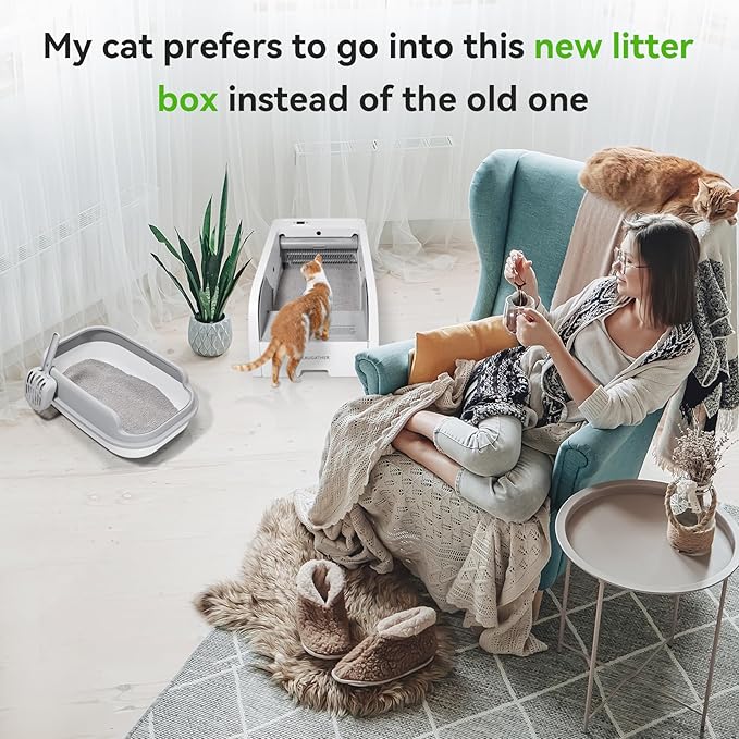 S6 Self Cleaning Litter Box, Upgraded Automatic Cat Litter Box Self Cleaning That Can Use Clumping Cat Litter, Open Design with Cats Taking to It Immediately, Anti Pinch and Odorless(Dark Gray)