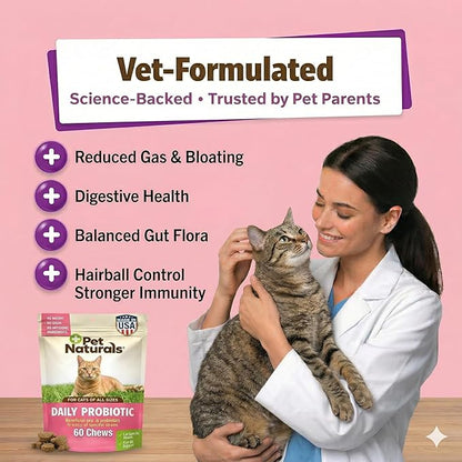 Pet Naturals Daily Probiotic Soft Chews for Cats, Digestive and Immune Support Supplement, 100 Million CFU Per Chew, Duck, 30 Count