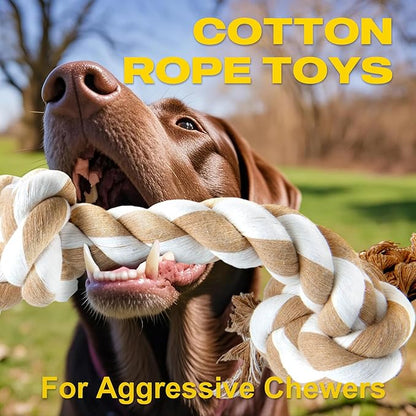 Fida Dog Rope Toys for Large/Medium Aggressive Chewers, Tough Rope Chew Toy,Natural Cotton 3 Knots