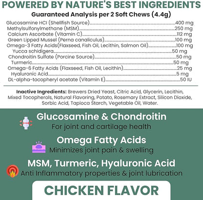 Chew + Heal Labs Glucosamine for Dogs Hip and Joint Supplement - 60 Senior Dogs Mobility Soft Chews - Made with Glucosamine, MSM, Chondroitin, Green Lipped Mussels and More - Made in The USA