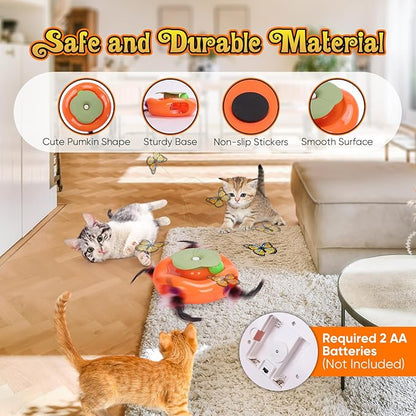 Pawingcat Interactive Cat Toy 3in1 Halloween Cat Toys Pumpkin Whack a Mole Cat Toy with Rotating Butterfly Cat Enrichment Battery Operated