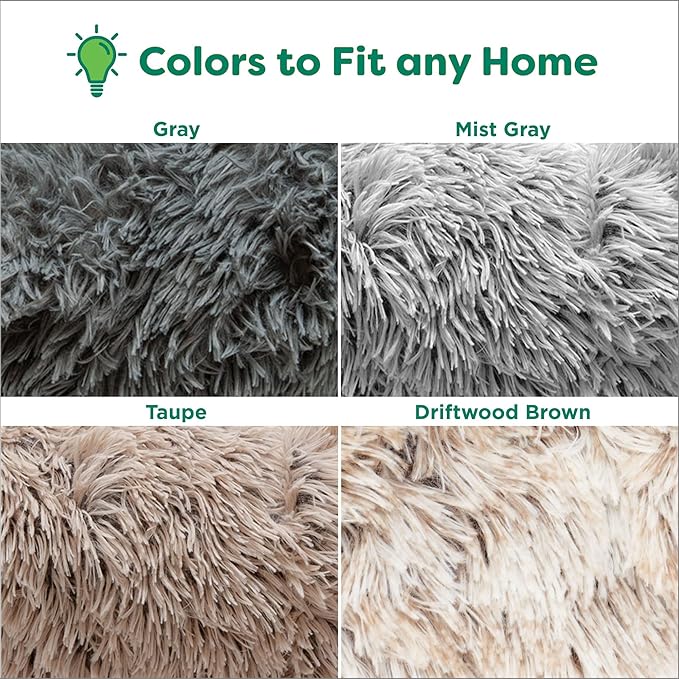 Furhaven 45" Round Calming Donut Dog Bed for Large Dogs, Refillable w/Removable Washable Cover, for Dogs Up to 90 lbs - Shaggy Plush Long Faux Fur Donut Bed - Driftwood Brown, Jumbo/XL