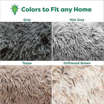 Furhaven 30" Round Calming Donut Dog Bed for Medium/Small Dogs, Refillable w/ Removable Washable Cover, For Dogs Up to 45 lbs - Shaggy Plush Long Faux Fur Donut Bed - Taupe, Medium