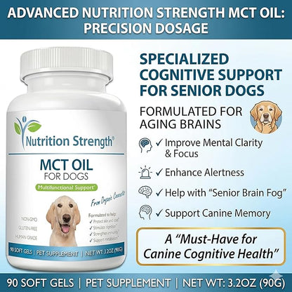 MCT Oil for Dogs from Organic Coconuts - Support Cognitive Function & Energy - Pure C8 & C10 Medium Chain Triglycerides - Boost Immunity & Senior Dog Brain Support, 90 Soft Gels