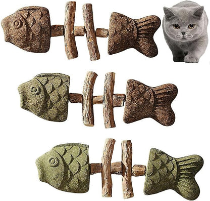 Purrident - Fix Cat Dental Health, Natural Dental Chew for Cats, Fishbone Shape Cat Teething Toy with Catnip, Durable Feline Tooth Care Tool for Indoor & Adult Cats (3PCS-A)