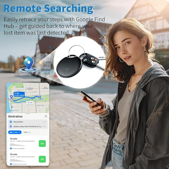Air Tracker Tags-4 Pack for Android, Bluetooth Tracker Works with Google’s Find Hub | Android Only | Replaceable Battery | Water- Resistance (4 Black)