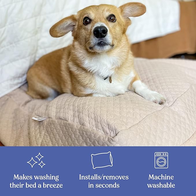 4Knines Luxury Dog Bed Cover – Waterproof Cover for Dog Bed – Heavy Duty Quilted Material – Durable, Machine Washable – USA Based Brand – Large (Tan)