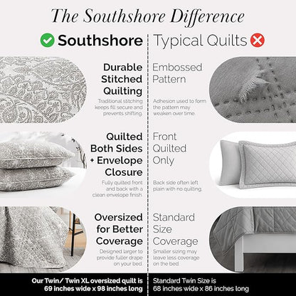 Southshore Fine Living, Inc. Quilt Comforter, Twin XL Dorm Bedding Set, Stain Resistant, Machine Washable Boho Bed Spread, Twin XL Quilt Bedspread Set w/Pillow Sham, Ashanti Bone