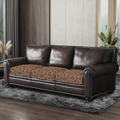 ANARACHON Leather Look Couch Cushion Covers Sofa Seat Slipcovers Sets Couches Furniture Protector for Sectional Armchair Loveseat Pets Kids Stretch Spandex Fabric (3 Cushion Sofa, Brown 01Flower)