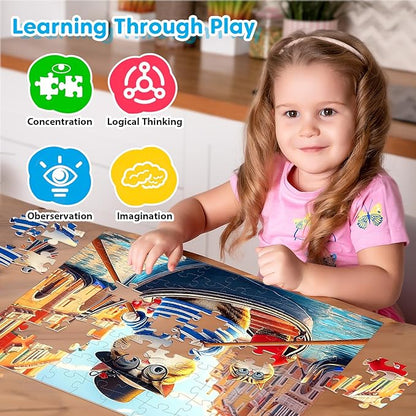 4-Pack 100 Piece Puzzles for Kids Ages 4-6 6-8 8-10 Year Old - Lovely Cats & Bear & Dogs Large Piece Jigsaw Puzzles, Kids Puzzles Learning Educational Toys Christmas Puzzle Gifts for Boys Girls