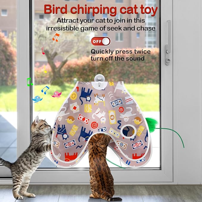 Interactive Cat Toys Moving Concealed Feathers Cat Toys Wall-Mounted Hanging Kitten Teaser Toy for Indoor Cats, Multi-Cat Households (Pink)