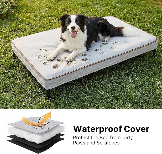 Veehoo Elevated Dog Bed with Waterproof Cushion Mat, Cooling Raised Dog Beds with Padded Top, Washable Outdoor Dog Bed, Orthopedic Pet Cot for Indoor & Outdoor, Large Dog Bed 42" x 30", Dark Grey