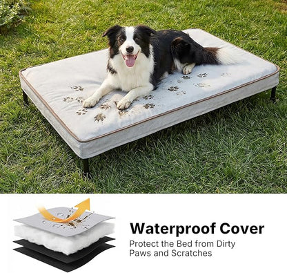 Veehoo Elevated Dog Bed with Waterproof Cushion Mat, Cooling Raised Dog Beds with Padded Top, Washable Outdoor Dog Bed, Orthopedic Pet Cot for Indoor & Outdoor, Large Dog Bed 42" x 30", Dark Grey