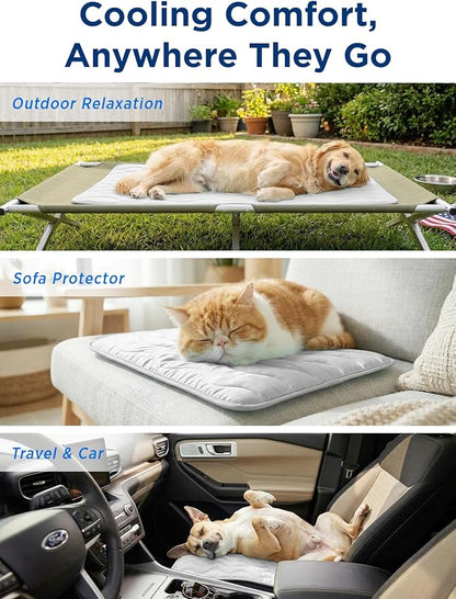 Dog Cooling Mat for Large Dogs, 42"x28" Breathable Self Cooling Crate Mat for Dogs & Cats, QMAX>0.5 Portable Washable Pet Cooling Pad for Dog Bed Thickened Cool Fiber Indoor/Outdoor Summer,Grey